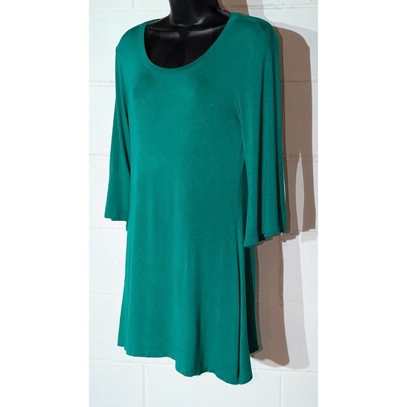 Trendy United Green Tunic Dress 3/4 Sleeve Scoop Neck Flare Swing Medium - Picture 1 of 5